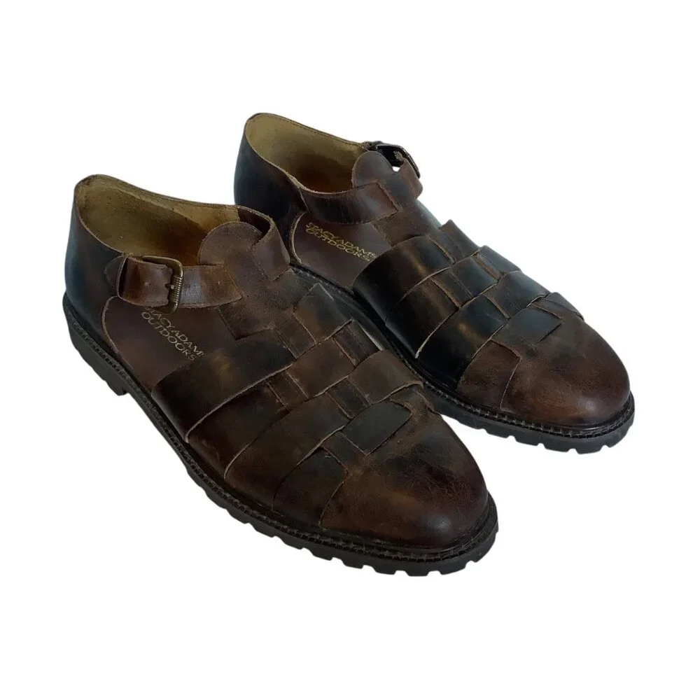 Vtg Stacy Adams Outdoor Brown Leather Fisherman Sandals Men Size 12